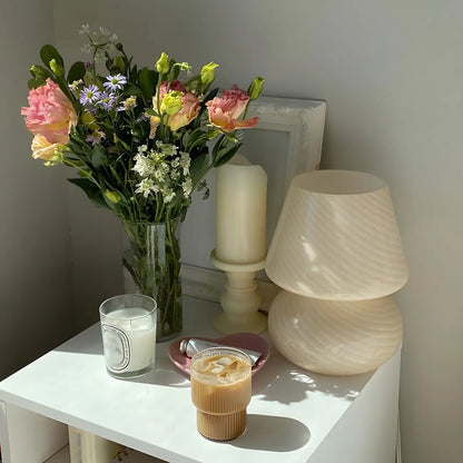 Compact Glass Table Lamp with Spiral Pattern for Residential