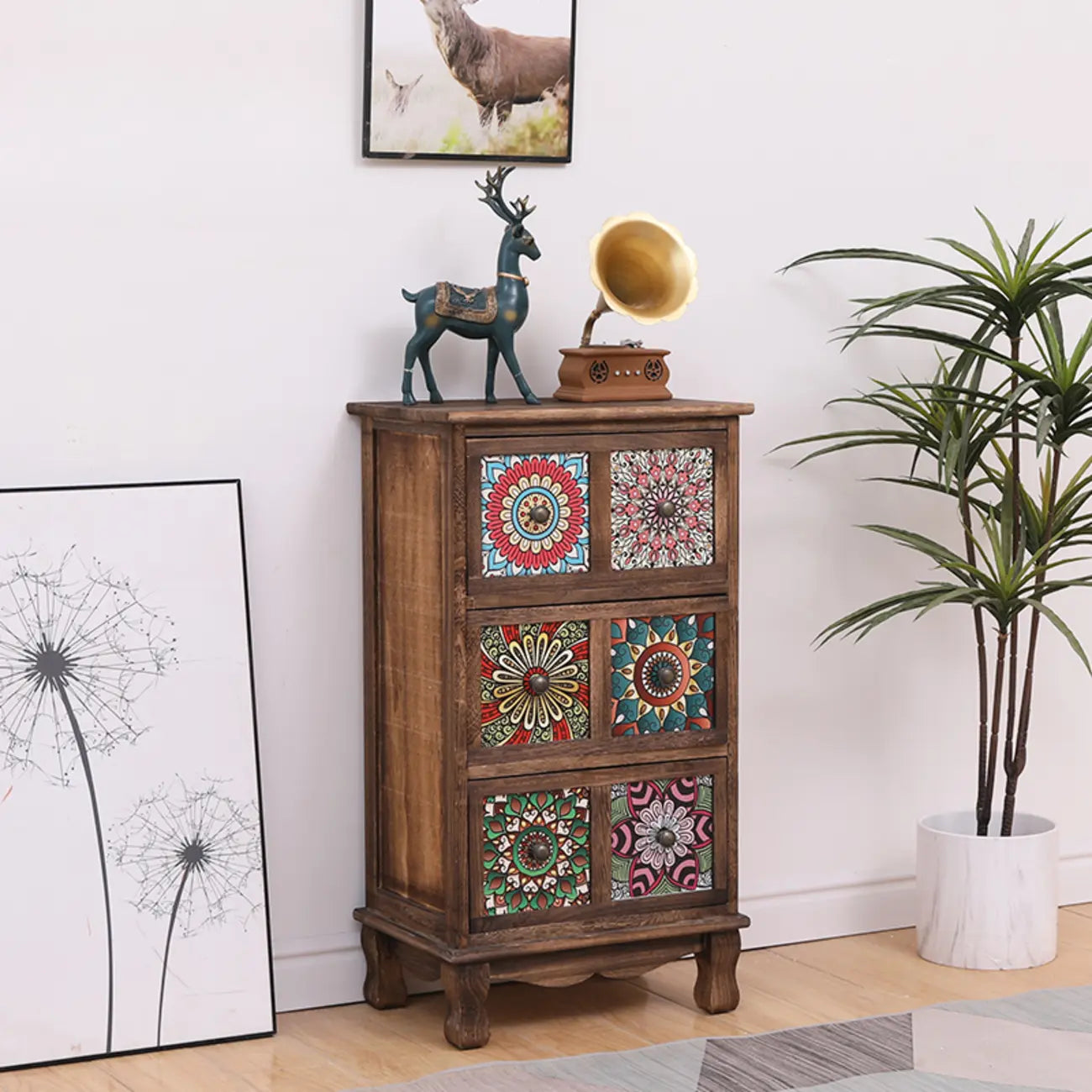 Mid-Century Modern Cabinet with Decorative patterns for Home