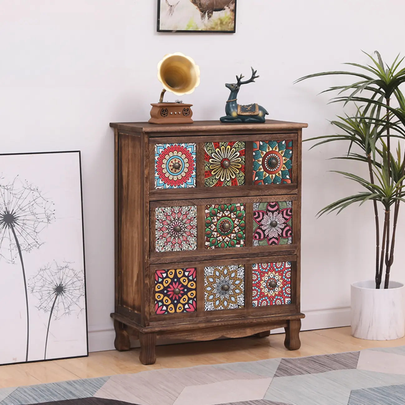 Mid-Century Modern Cabinet with Decorative patterns for Home