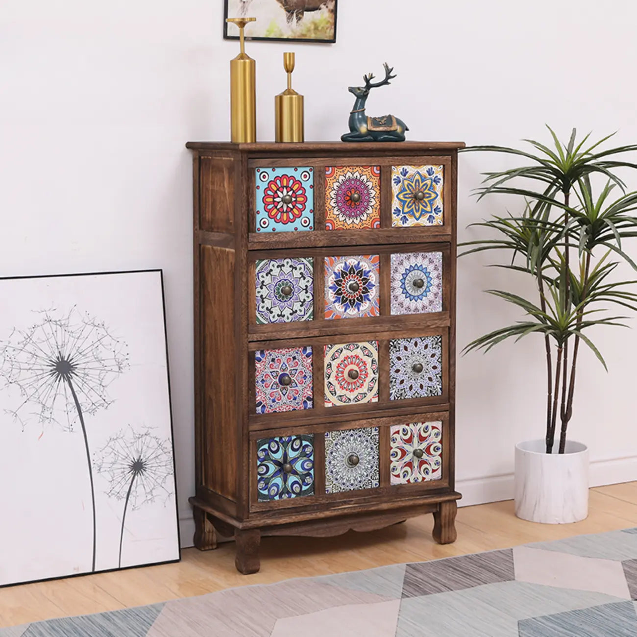 Mid-Century Modern Cabinet with Decorative patterns for Home
