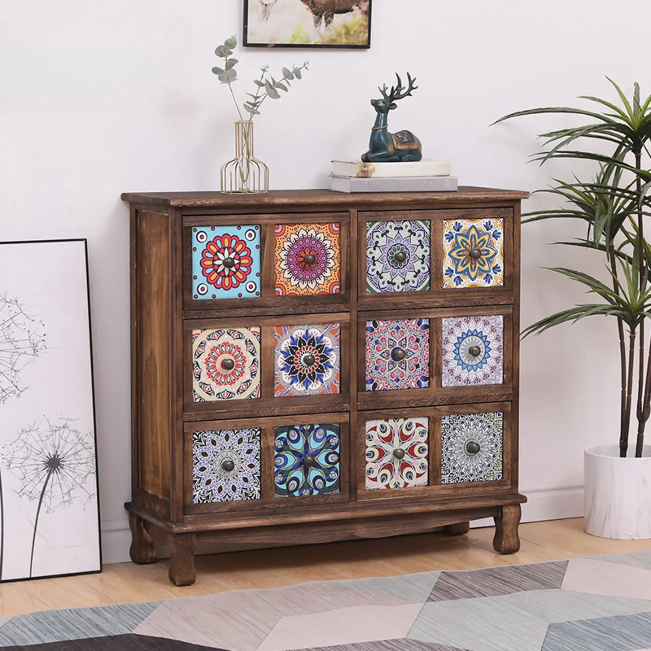 Mid-Century Modern Cabinet with Decorative patterns for Home