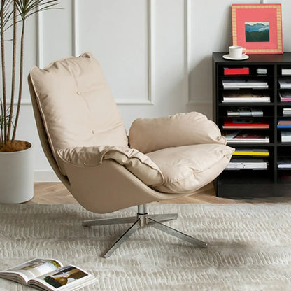 Modern Beige Leather Accent Armchair with Swivel