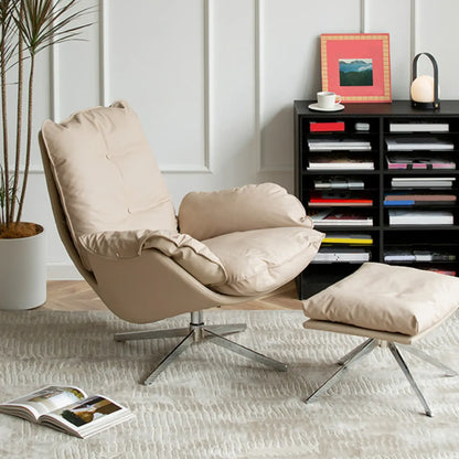 Modern Beige Leather Accent Armchair with Swivel
