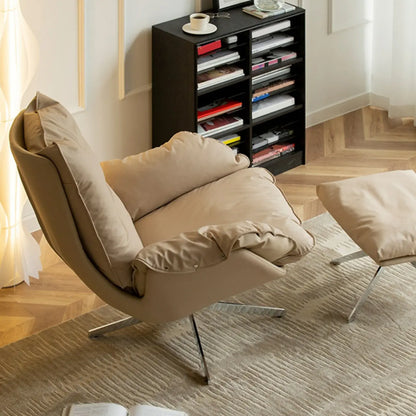 Modern Beige Leather Accent Armchair with Swivel