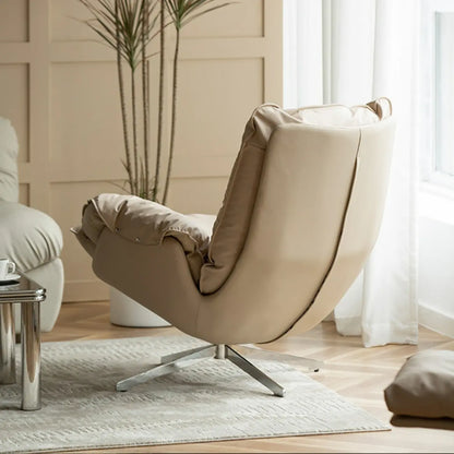 Modern Beige Leather Accent Armchair with Swivel