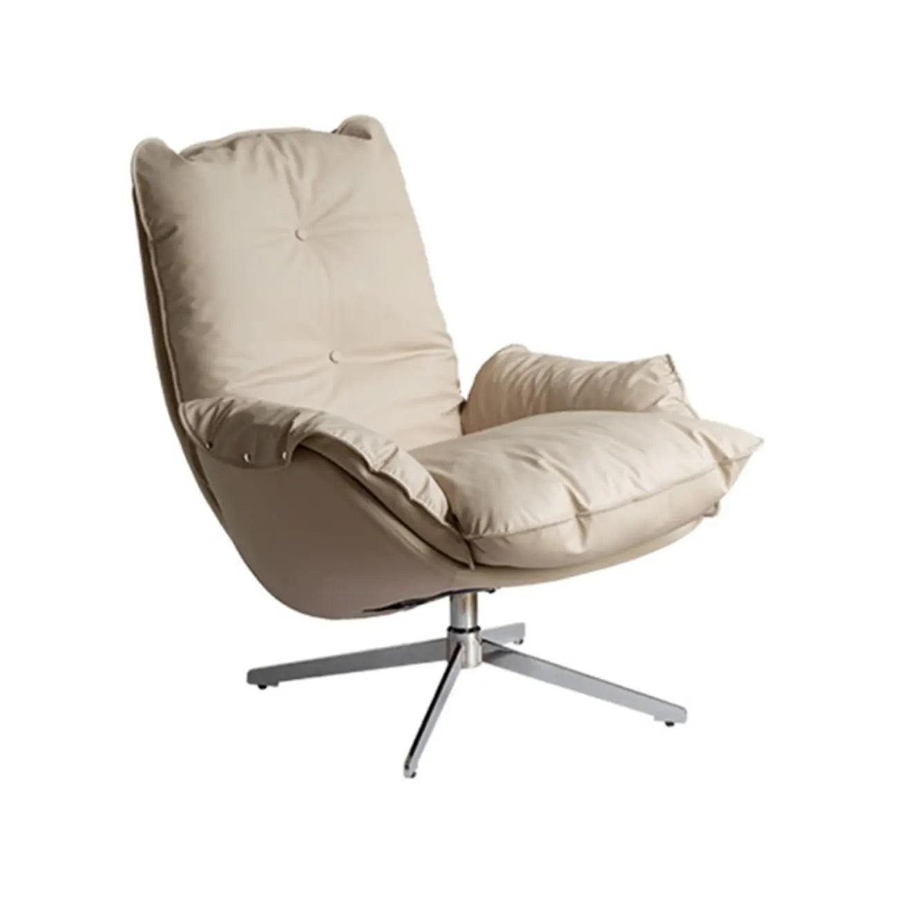 Modern Beige Leather Accent Armchair with Swivel