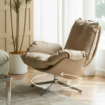 Modern Beige Leather Accent Armchair with Swivel