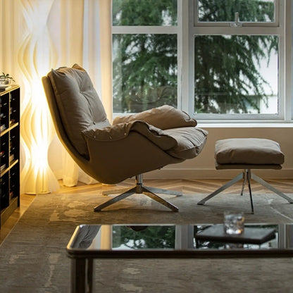 Modern Beige Leather Accent Armchair with Swivel