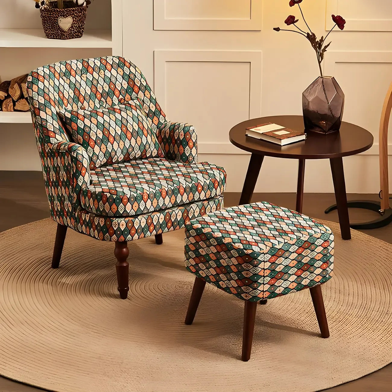 Scandinavian Patterned Upholstery Lounge Chair