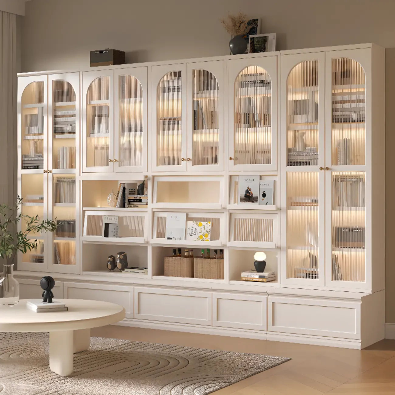 White Tall Wooden Floor Display Cabinet with Light