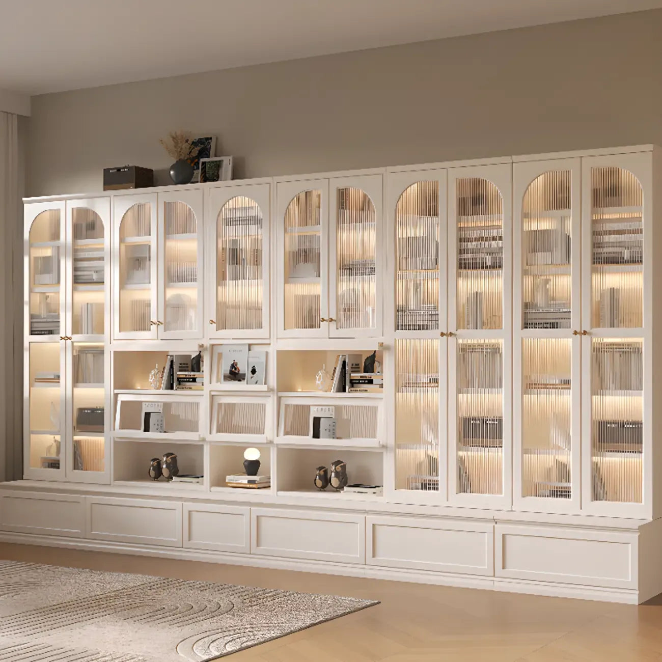 White Tall Wooden Floor Display Cabinet with Light