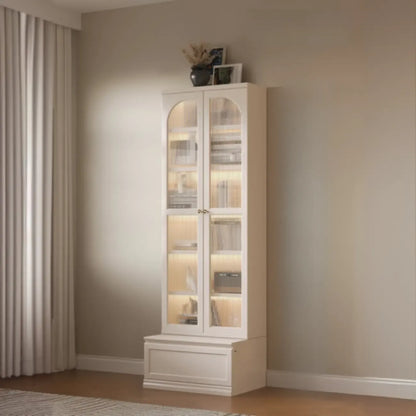 White Tall Wooden Floor Display Cabinet with Light