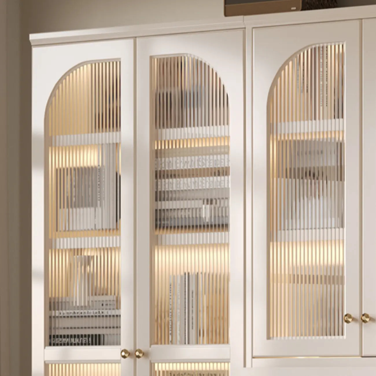 White Tall Wooden Floor Display Cabinet with Light