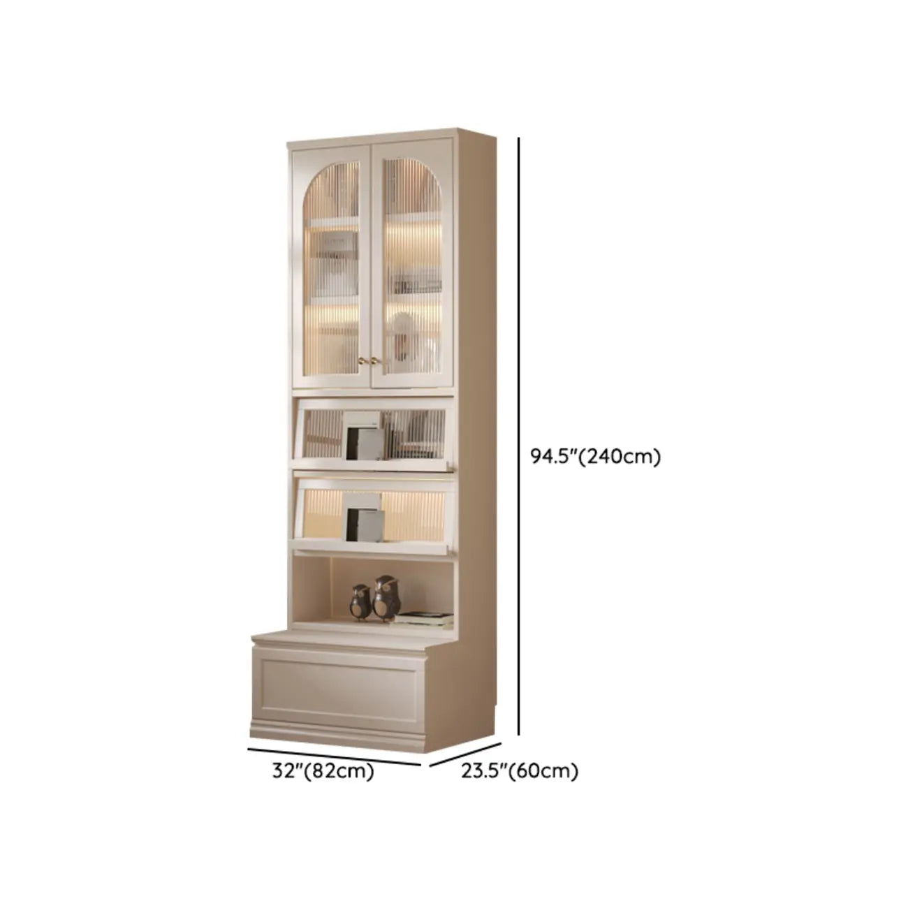 White Tall Wooden Floor Display Cabinet with Light