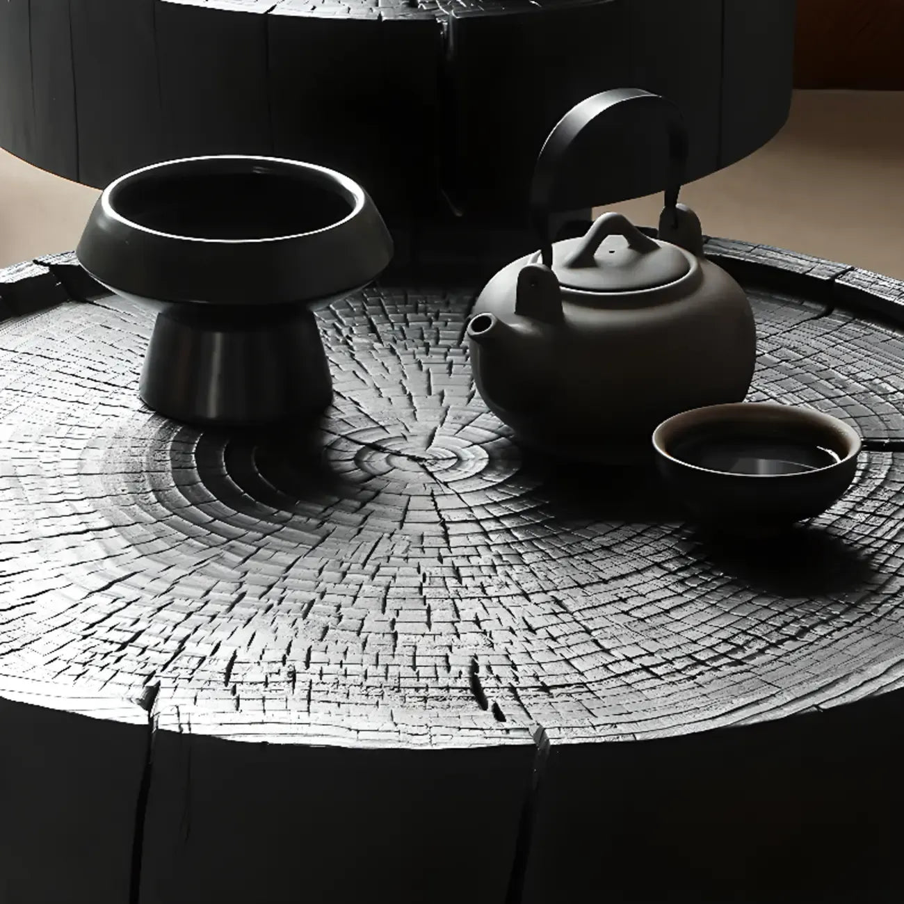 Modern Minimalist Wood Black Coffee Table with Tray Top