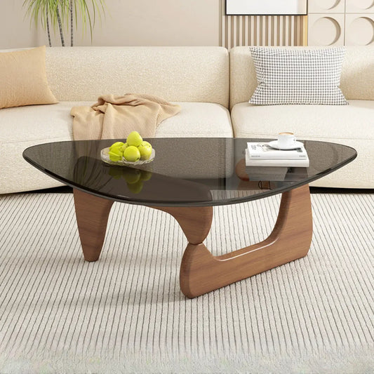 Triangular Wood Glass Top Coffee Table