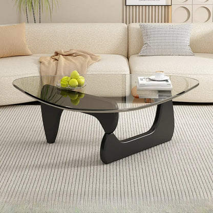 Triangular Wood Glass Top Coffee Table