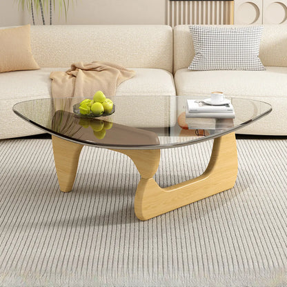 Triangular Wood Glass Top Coffee Table