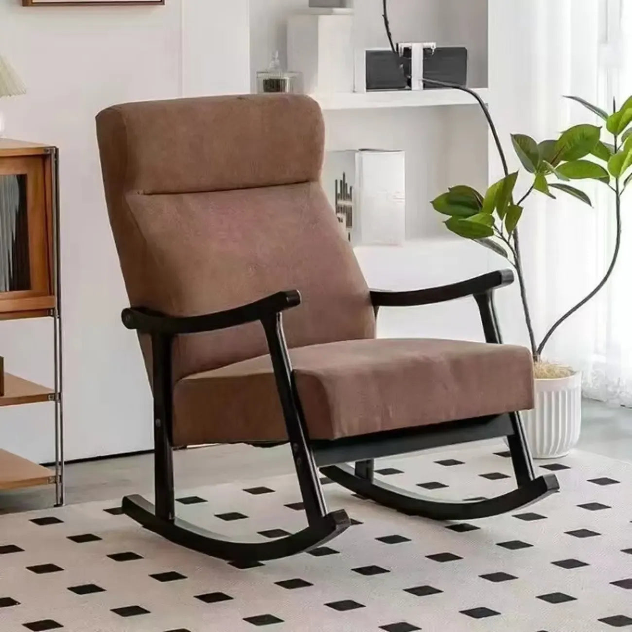 Modern Wood Upholstered Rocking Chair with Optional Ottoman
