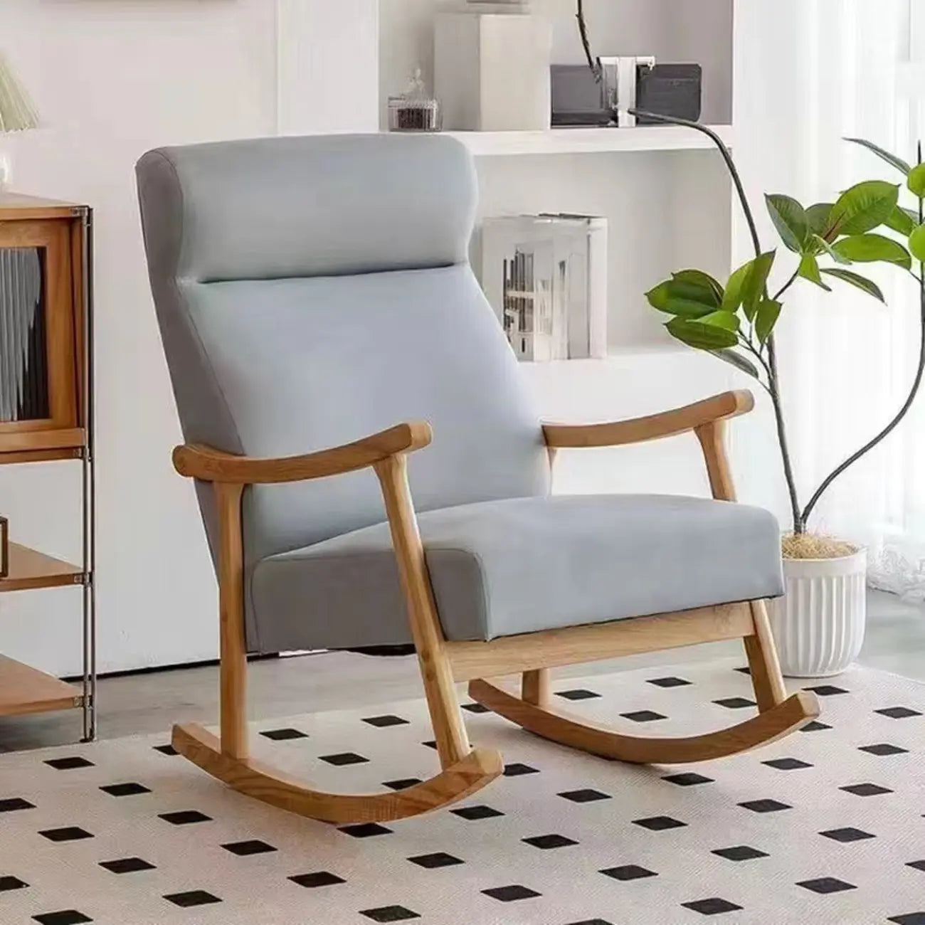 Modern Wood Upholstered Rocking Chair with Optional Ottoman