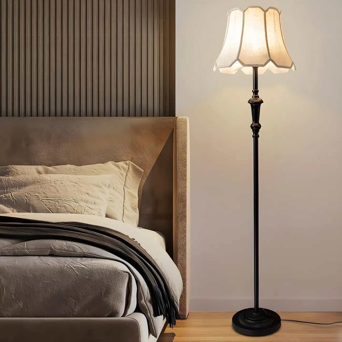 Elegant Traditional Floor Lamp with Geometric Fabric Shade for Living Room
