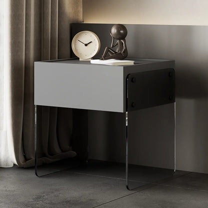 Modern Black Wood Nightstand with Glass Legs Drawer Storage