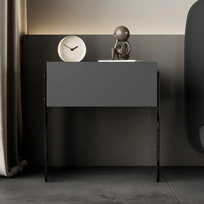 Modern Black Wood Nightstand with Glass Legs Drawer Storage