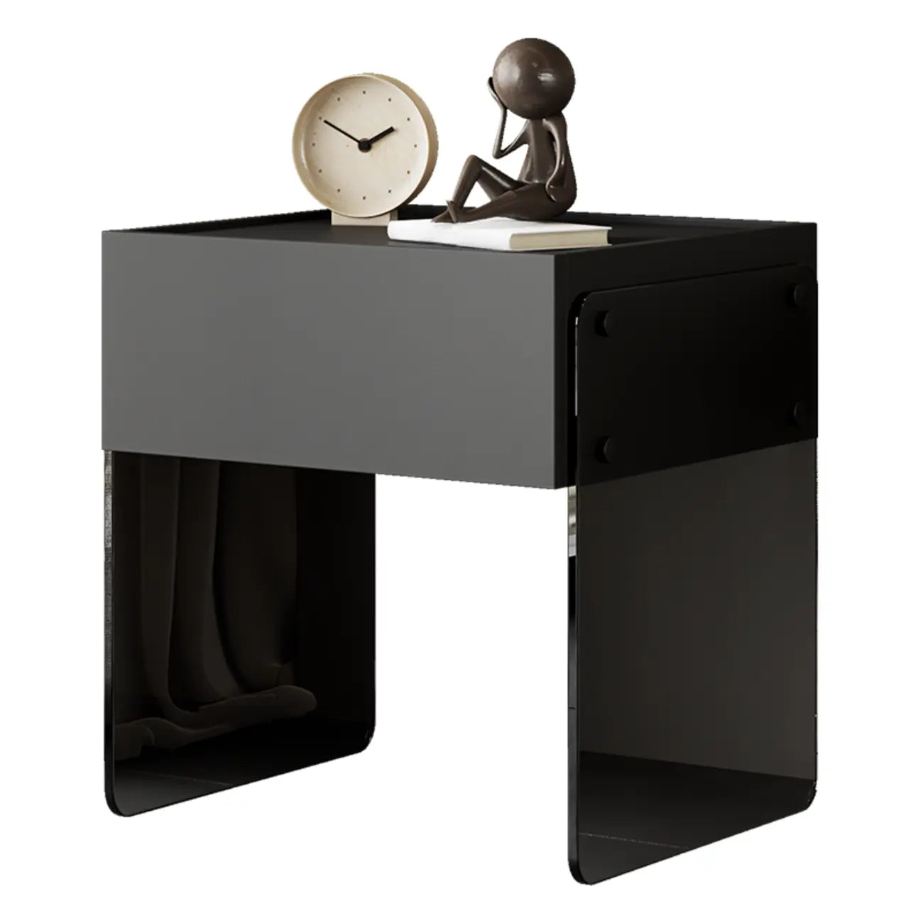 Modern Black Wood Nightstand with Glass Legs Drawer Storage