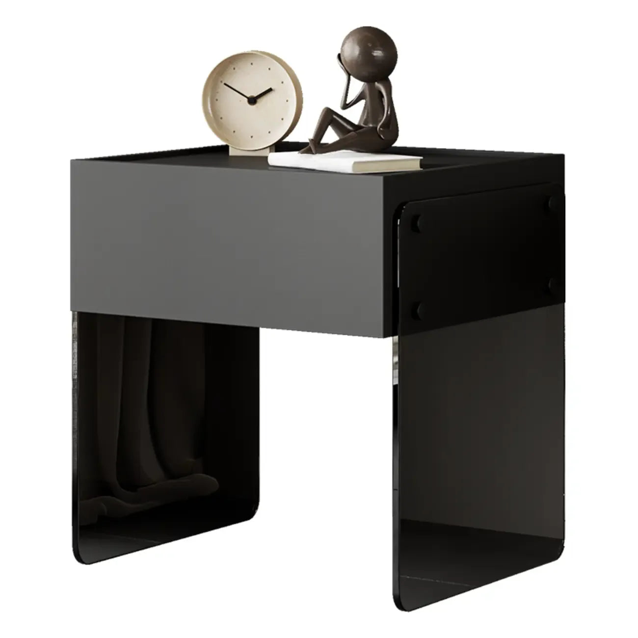 Modern Black Wood Nightstand with Glass Legs Drawer Storage