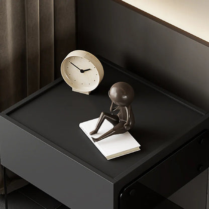 Modern Black Wood Nightstand with Glass Legs Drawer Storage