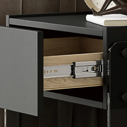 Modern Black Wood Nightstand with Glass Legs Drawer Storage