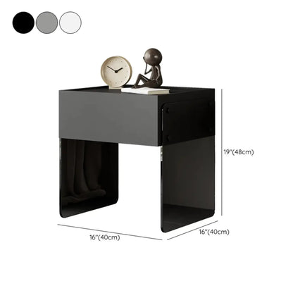 Modern Black Wood Nightstand with Glass Legs Drawer Storage