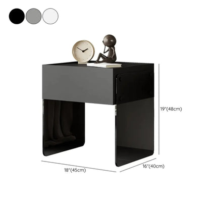 Modern Black Wood Nightstand with Glass Legs Drawer Storage