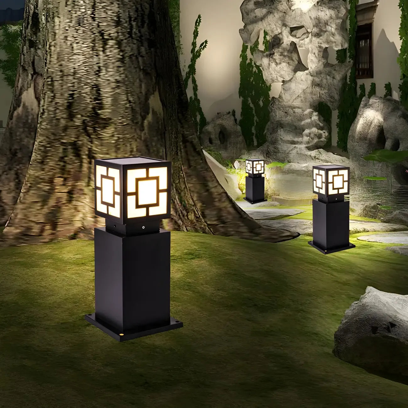 Classic Black Solar LED Outdoor Bollard Lighting for Landscape Pathway
