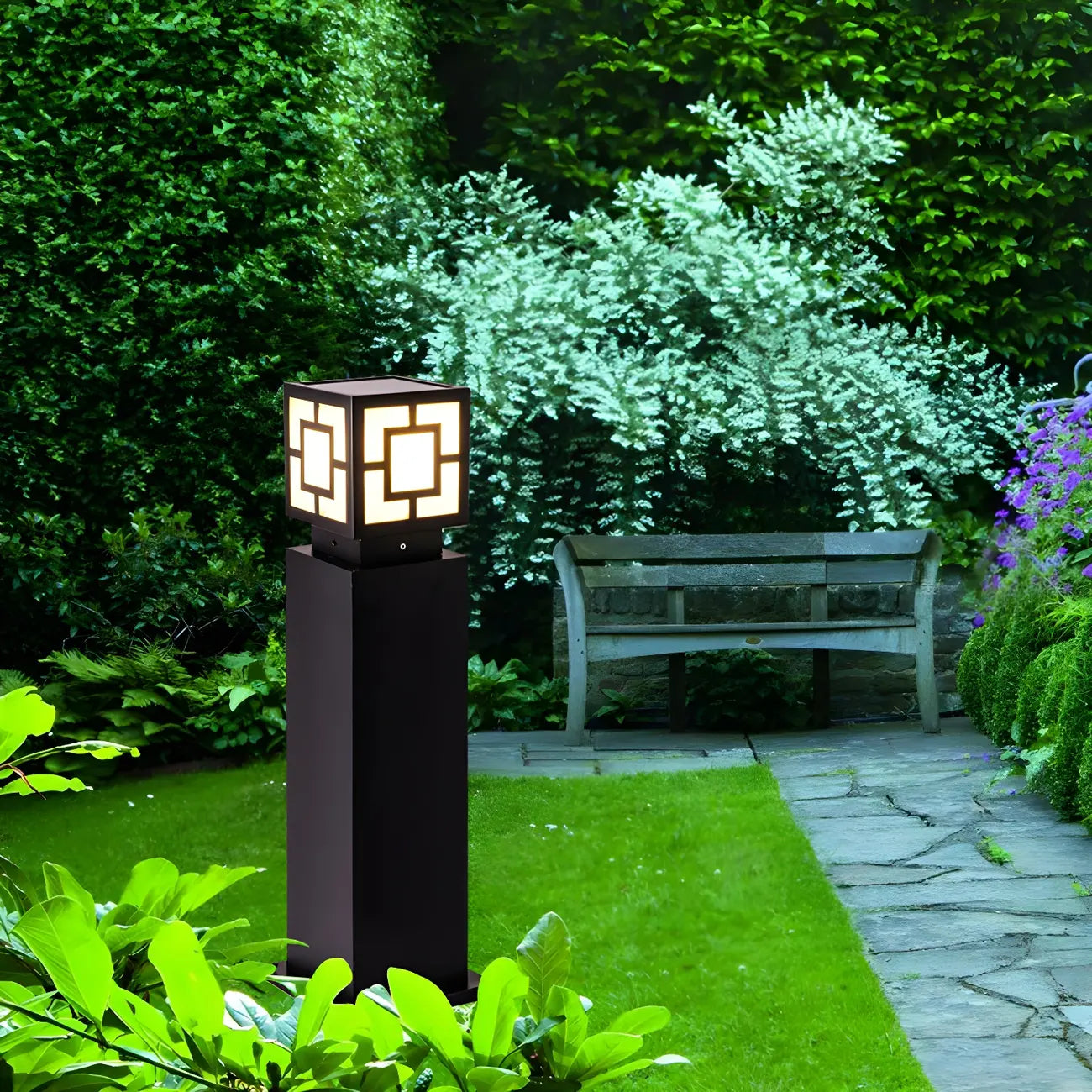 Classic Black Solar LED Outdoor Bollard Lighting for Landscape Pathway