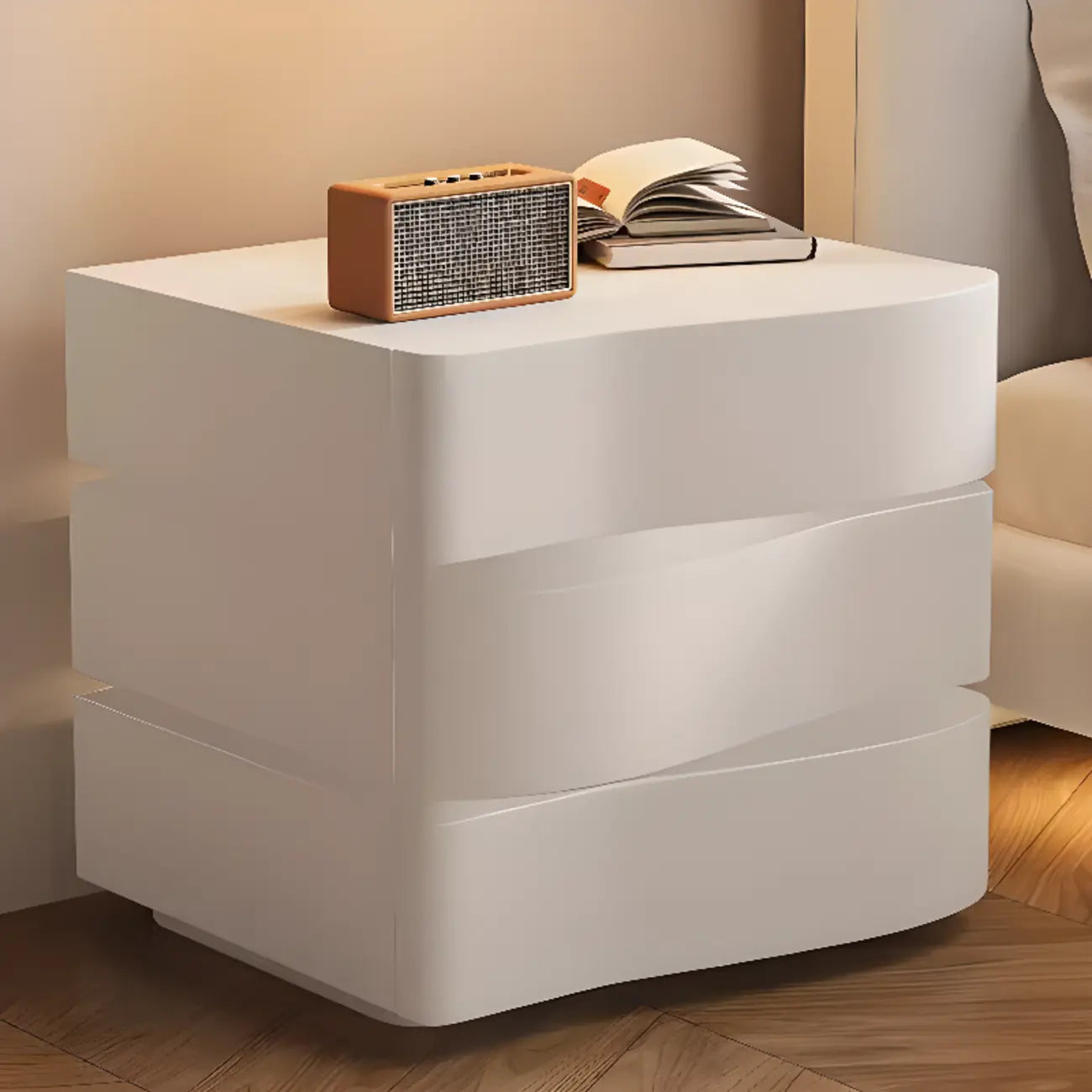 Stylish Black Wooden Wave 3 Drawers Nightstand