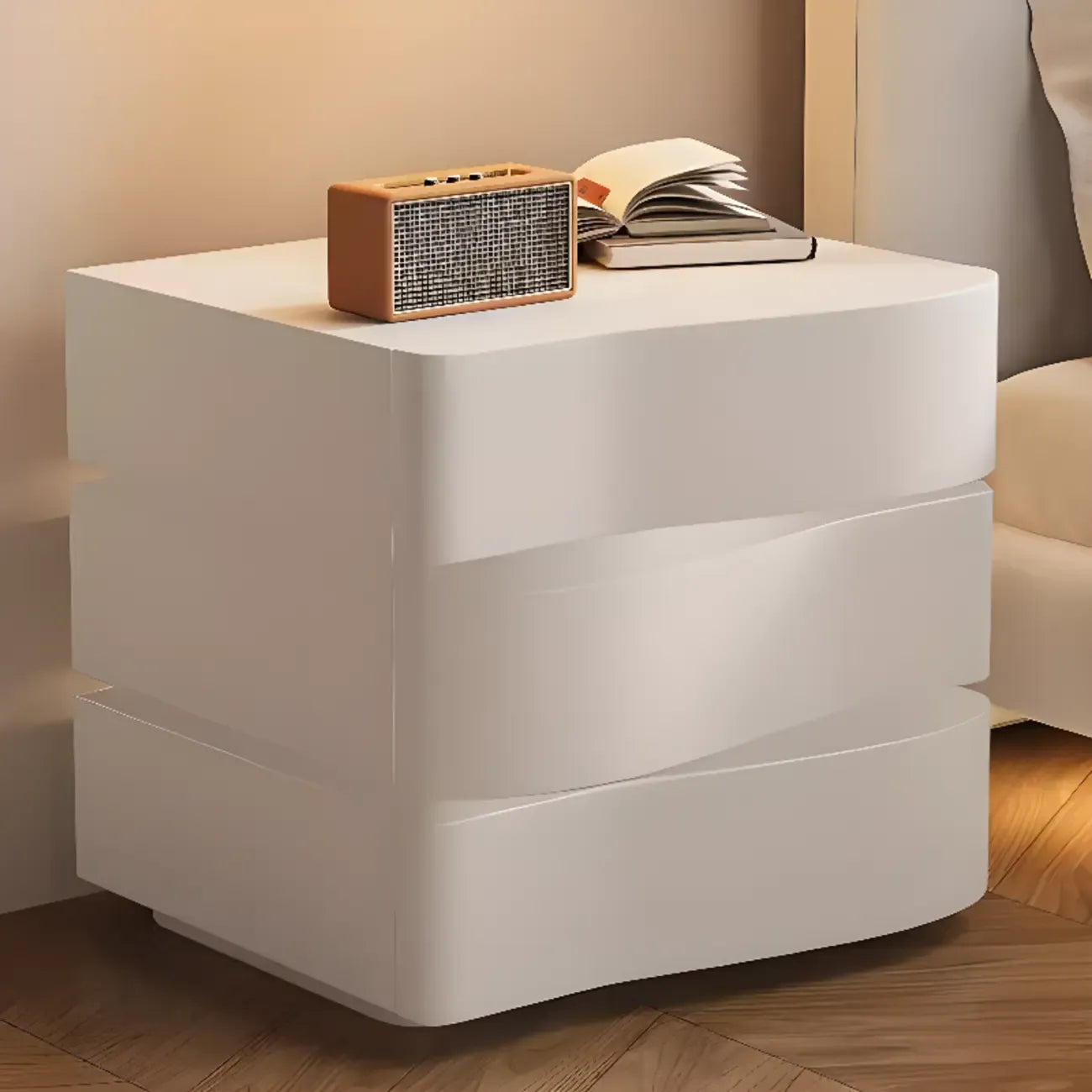 Stylish Black Wooden Wave 3 Drawers Nightstand
