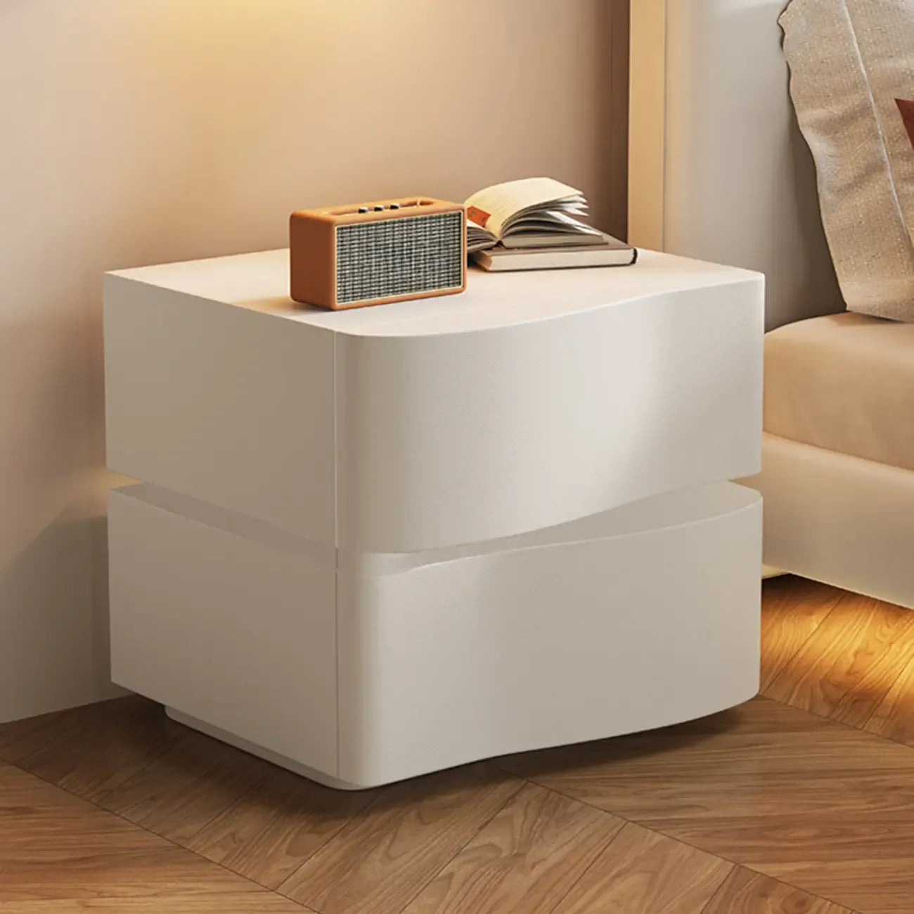 Stylish Black Wooden Wave 3 Drawers Nightstand