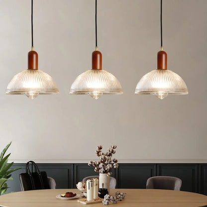 Modern Stripe Glass Bowl Pendant Light for Living Room