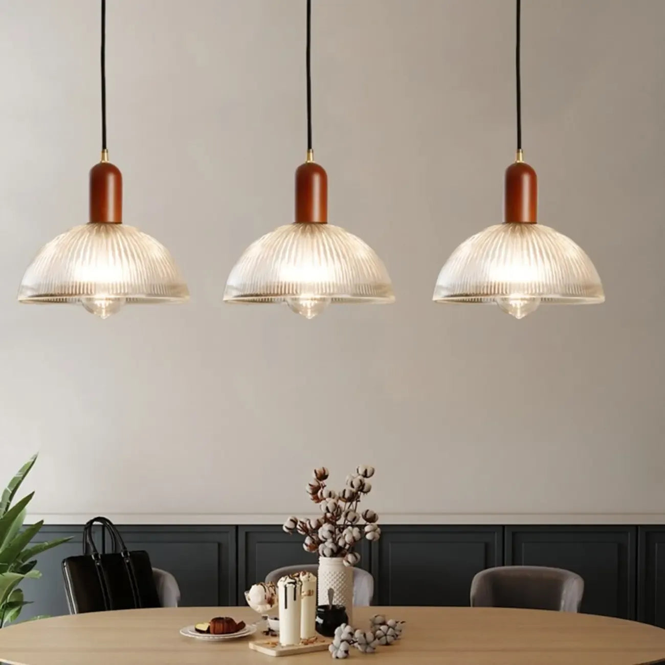 Modern Stripe Glass Bowl Pendant Light for Living Room