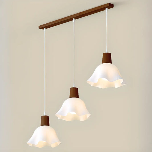 3 Lights Elegant Wooden Island Light with Acrylic Flower Shade