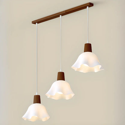 3 Lights Elegant Wooden Island Light with Acrylic Flower Shade