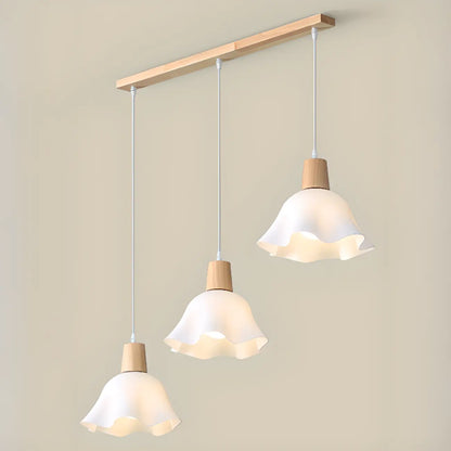 3 Lights Elegant Wooden Island Light with Acrylic Flower Shade
