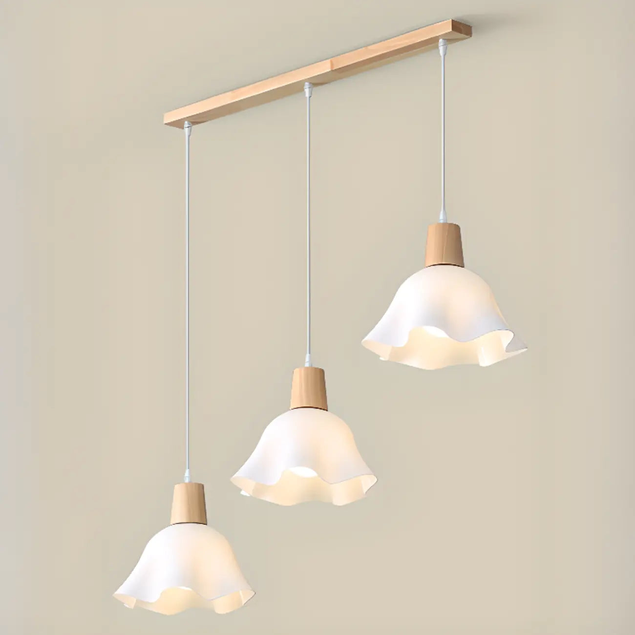 3 Lights Elegant Wooden Island Light with Acrylic Flower Shade