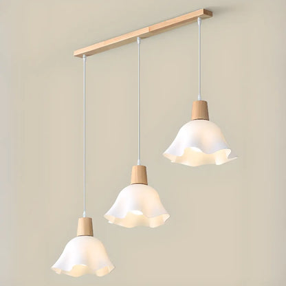 3 Lights Elegant Wooden Island Light with Acrylic Flower Shade