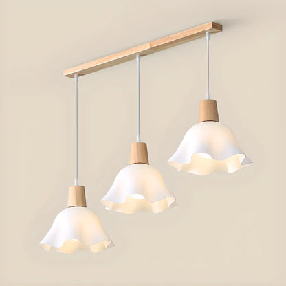 3 Lights Elegant Wooden Island Light with Acrylic Flower Shade