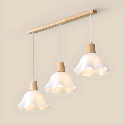 3 Lights Elegant Wooden Island Light with Acrylic Flower Shade