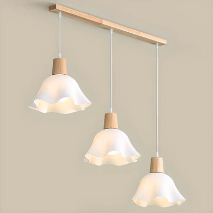 3 Lights Elegant Wooden Island Light with Acrylic Flower Shade