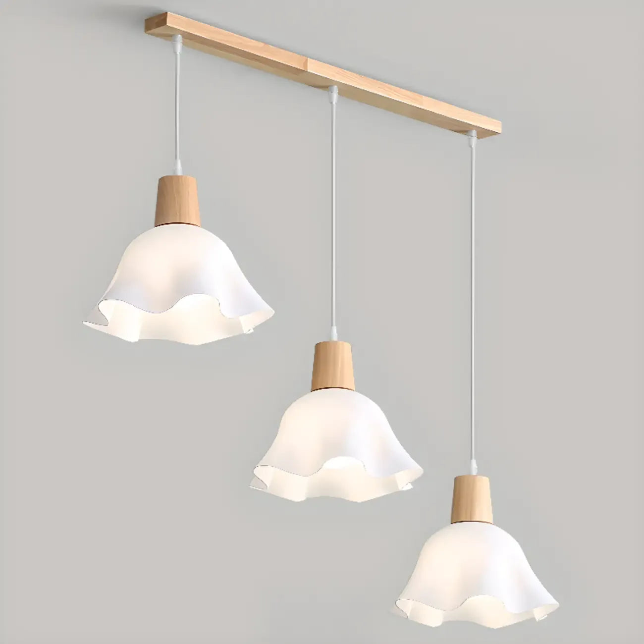 3 Lights Elegant Wooden Island Light with Acrylic Flower Shade