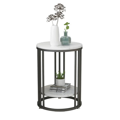 Modern Gold Metal Round 2 Tiers Side Table for Living Room
